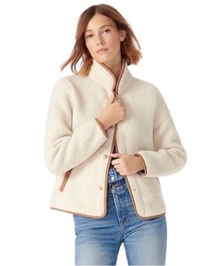 J. Crew Polartec Sheepa Fleece Womens Jacket Size XL Contrast Trim Pockets Ivory